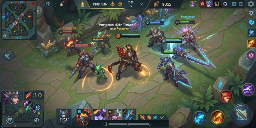 Tampilan aksi seru dalam permainan MOBA 8055.