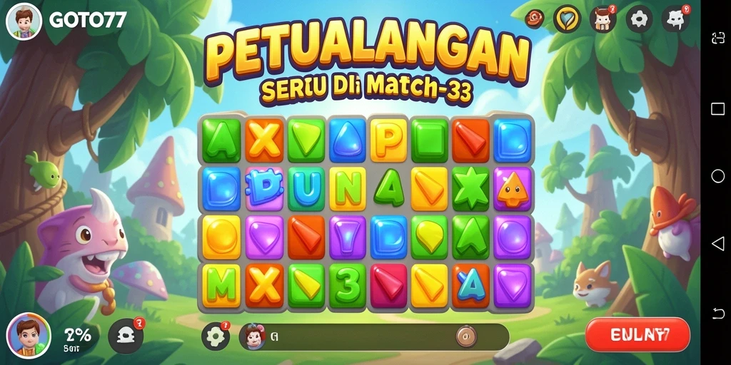 Tampilan gameplay mendebarkan di GOTO77 dengan elemen Match-3 yang penuh warna.