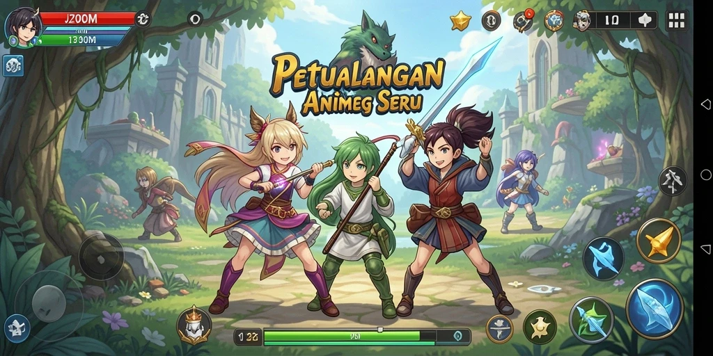 Screenshot gameplay J200M menampilkan aksi karakter Anime yang epik.