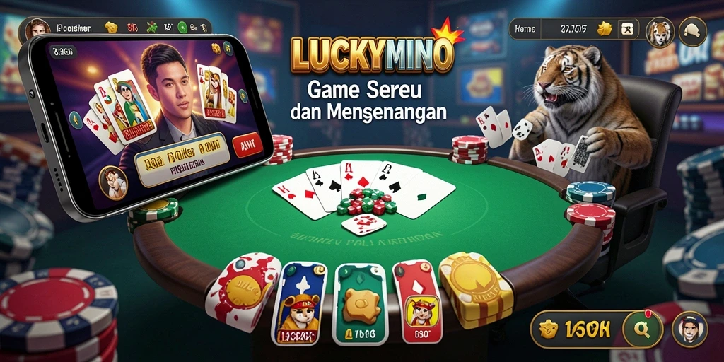 Tampilan gameplay seru di LUCKYMINO dengan aksi poker yang menegangkan.