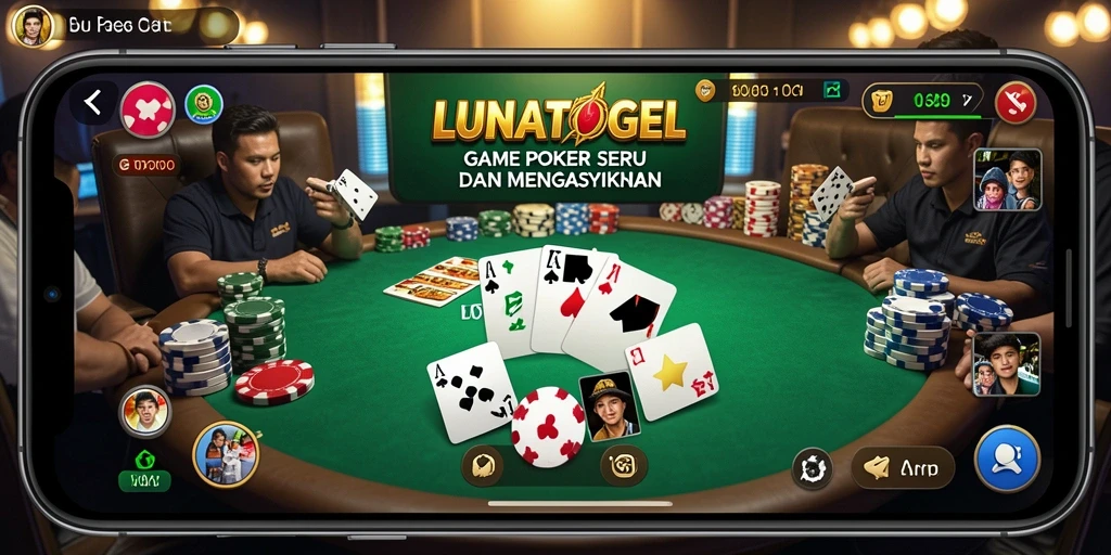 Screenshot utama LUNATOGEL menampilkan gameplay poker yang menarik dan interaktif.