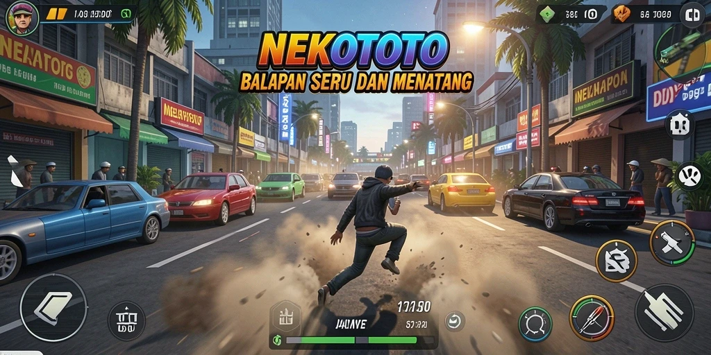 Screenshot utama NEKOTOTO menampilkan aksi balapan yang mendebarkan.